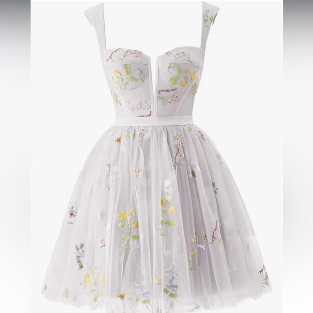 White, floral tulle mini dress